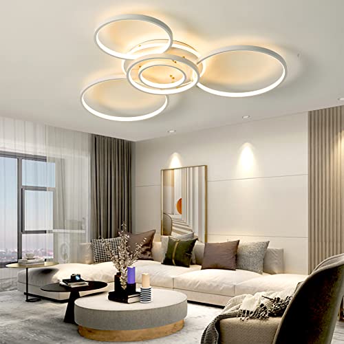 Deckenleuchten Dimmbare Wohnzimmerlampe mit Fernbedienung, 95cm, 6-Ring Deckenlampe 76W 7600LM Deckenleuchte aus Metall Modern-Design für Schlafzimmer, Küche, Esszimmer, Wohnzimmer (Weiß-95CM) von AiPaiTe