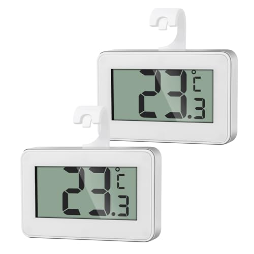 AiQInu 2 Mini Thermometer Kühlschrank Digital, Kühlschrank Thermometer Innen, Gefrierschrank Thermometer, Thermometer mit Frost Alarm, Weiß von AiQInu