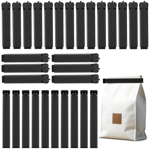 AiQInu 30 Stück Verschlussclips, Clips für Tüten, Verschlussklammern Plastik Mehrere Farben 7/11cm, Tütenclips Wiederverwendbar für Verpackung Süßigkeiten Chipstüte Snacks - Schwarz von AiQInu