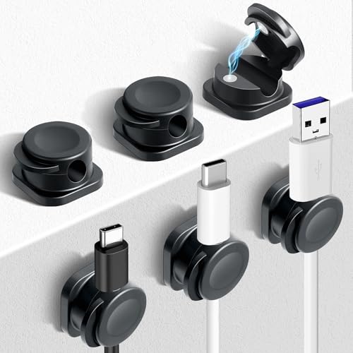 AiQInu Kabelhalter Magnetisch mit Dauerhaftem Klebepad - 6 Stück Selbstklebende Kabelhalterung für Schreibtisch, Ladekabel bis 7mm (ABS Schwarz) - Stark Haftend & Rückstandsfrei Entfernbar von AiQInu