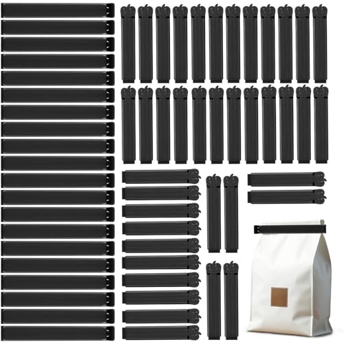 AiQInu 60 Stück Verschlussclips, Clips für Tüten, Verschlussklammern Plastik Mehrere Farben 7/11cm, Tütenclips Wiederverwendbar für Verpackung Süßigkeiten Chipstüte Snacks - Schwarz von AiQInu