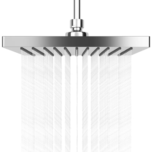 AiQInu 8 Zoll Eckig Duschkopf Regendusche,Verstellbarer Kopfbrause Wassersparend mit Anti-Kalk-Düsen,Wasserfall-Duschkopf aus Edelstahl,Durchmesser 20cm von AiQInu