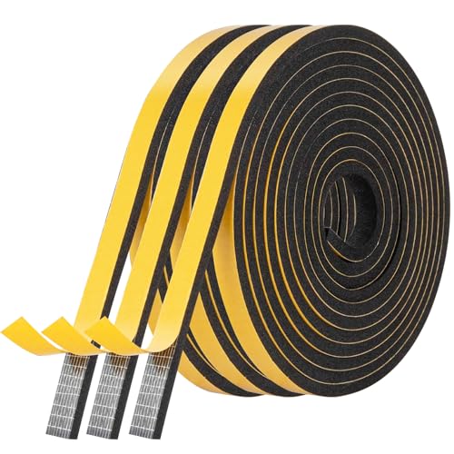 AiQInu Dichtungsband, 12mm(B) x 6mm(D)/15m(L), Selbstklebend, Schaumstoff, Flammhemmend, Fenster & Tür, Neopren, Schwarz-l-profil, Wärmedämmung & Isolierung, WEATHER_STRIPPING von AiQInu