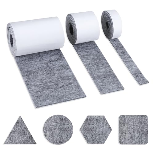 AiQInu Filzgleiter Selbstklebend, 3 Rollen Selbstklebendes Filz für Möbel Schneiden Sie Jede Form, Stark filzgleiter für stühle und Möbelfüße, Bodenschutz (100x10cm, 100x5cm, 100x2cm) von AiQInu