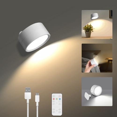 AiQInu LED Wandleuchte Innen, Kabellose Wandleuchten, 360° Drehbare Wandlampe Mit Fernbedienung, Touch Control 3 Farbmodi, Für Wohnzimmer Schlafzimmer von AiQInu