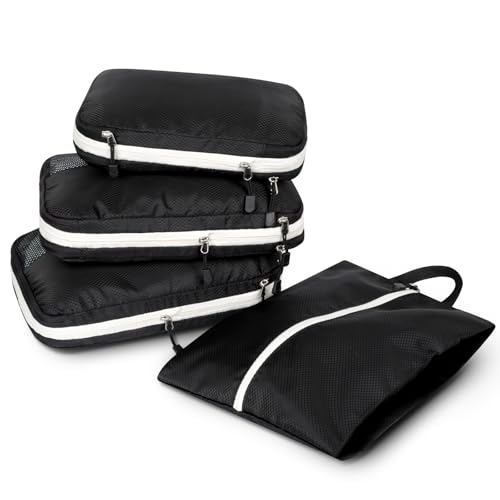 AiQInu Packing Cubes Compression, 4 Stück Packtaschen Kompression Koffer Organizer Set mit Wäschebeutel und Schuhbeutel Ultraleicht, Erweiterbar, Reisepack Organizer für Handgepäck von AiQInu