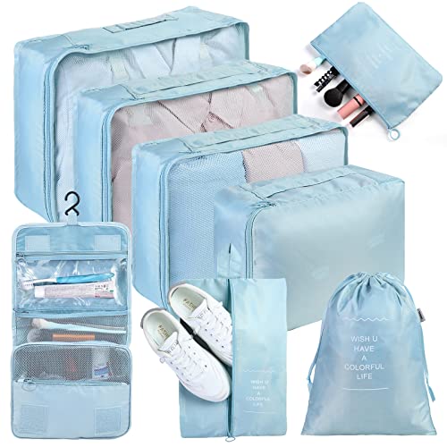 AiQInu Packwürfel Koffer Organizer Set 8-teilige, Multifunktionale Reiseorganizer Wasserdichte Packing Cubes, Kofferorganizer, Kleidertaschen für Kleidung, Schuhbeutel, Kosmetiktasche für Reisen von AiQInu