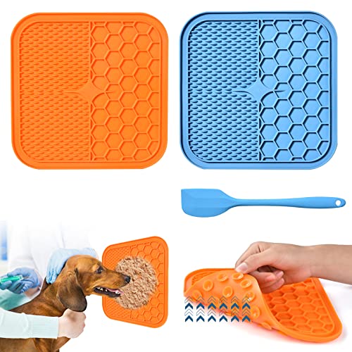 AiQInu Schleckmatte Hund mit Saugnapf,2 Stück Leckmatte Hund BPA-frei mit 1 Silikonspatel,Slow Feeder Hunde Leckmatte,Schleckmatte Katze für Hundebaden,Trainieren,Fellpflege & Krallenpflege (Large) von AiQInu