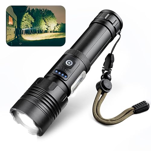 AiQInu Taschenlampe Led aufladbar 10000 Lumen, Sehr Helle Taschenlampe, Taschenlampe Usb, 7 Lichtmodi, zoombare, IPX4 wasserdicht für Camping, im Freien von AiQInu