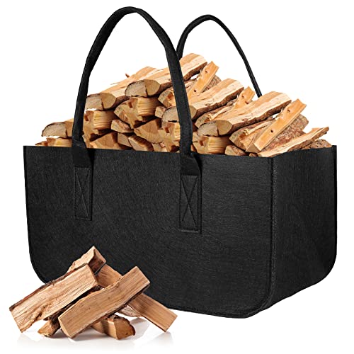 AiQInu Brennholz Filztasche Holzkorb für Kaminholz, Faltbar Feuerholzkorb Schwarz Kaminholztasche Holztasche 50x25x25cm, Einkaufskorb Shopper Filztaschen Aufbewahrungskorb für Holz, Zeitungen von AiQInu