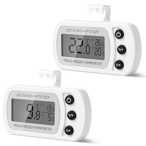 AiQlnu 2 Stück Digitale Kühlschrank Thermometer, Magnetische Gefrierschrank Thermometer, Küchenthermometer mit Haken, Leicht ablesbares LCD-Display, für Zuhause, Restaurants, Bars, Cafés von AiQInu