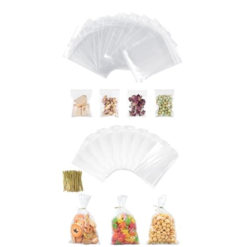 Bundle of AiQInu 100 Stück Zip Beutel Druckverschluss Set, Plastikbeutel Verschließbar 6 x 8 cm + AiQInu 200 Stück Cellophantüten mit Goldene Krawatten 25 x 15 cm von AiQInu
