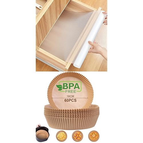 Bundle of AiQInu Schubladenmatte(30*400cm) + AiQInu Backpapier für Heißluftfritteuse, 60 Stück 16cm Airfryer Backpapier von AiQInu