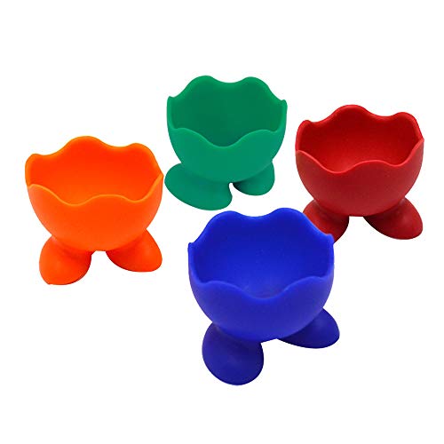 AiSi 4-er Silikon Kinder Eierbecher Set, Eierständer Eier Becher mit kleine Füße, Spülmaschinen geeignet, grün blau rot orange von AiSi