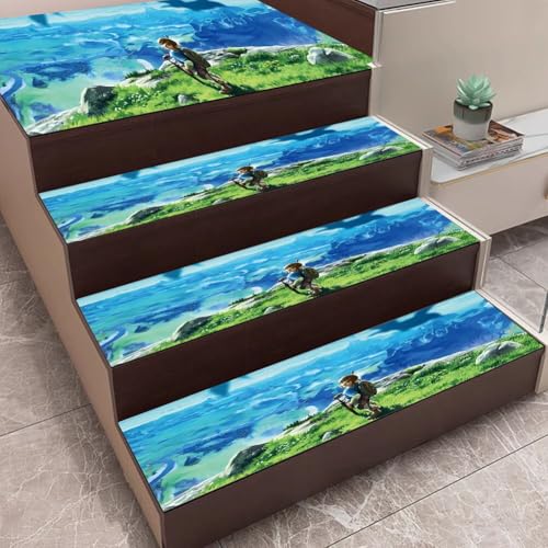 AiWLPTian Packung mit 5 flachen, rutschfesten Treppenmatten, Treppenstufenschutz, waschbaren Zelda Easy Care Treppenlaufmatten.,60 * 26cm von AiWLPTian