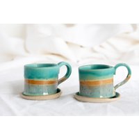 Espressotassen Mit Henkel | 2Er Set Türkis Tassen Kaffee Tasse Modernes Geschenk von AialaCeramicDesign