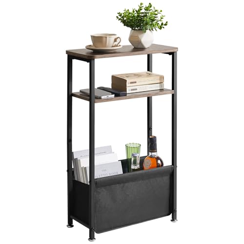 Aibiju Schmaler Beistelltisch, Sofatisch, 3-stufiger Schmaler Beistelltisch mit Aufbewahrungskorb aus Stoff, 40 x 20 x 66 cm, dünner Nachttisch für Wohnzimmer, Schlafzimmer, Büro, Dunkelgrau YD-ST002G von Aibiju