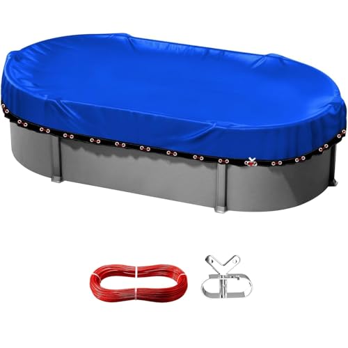 Aibiley Ovale Solar-Poolabdeckung für oberirdischen Winterpool, rechteckige Winterpoolabdeckung, strapazierfähig, reißfest, PE-Material, kältebeständig, schneefest, Seilwinde und Kabel-Set, Blau Aibiley Ovale Solar-Poolabdeckung für oberirdischen Winterpool, rechteckige Winterpoolabdeckung, strapazierfähig, reißfest, PE-Material, kältebeständig, schneefest, Seilwinde und Kabel-Set, Blau von Aibiley