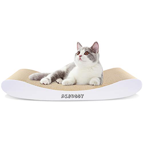 Aibuddy Kratzbaum für Katzen, geschwungene Form, wendbar, aus Karton, Lounge-Bett mit Bio-Katzenminze, 44 x 25 x 7 cm, hochwertiger Karton und Konstruktion von Aibuddy