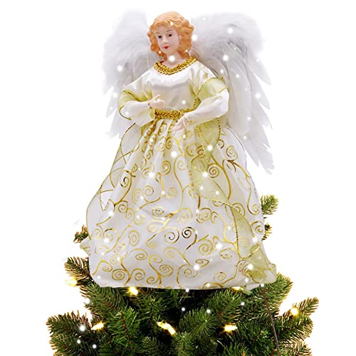 Aibyks Weihnachtsengel-Baumspitze – Leuchtende Engel-Weihnachtsbaum-Dekorationen | Weihnachtsbaumspitze Feen-Engel-Ornamente Mit Federflügeln Für Party-Heimdekoration von Aibyks