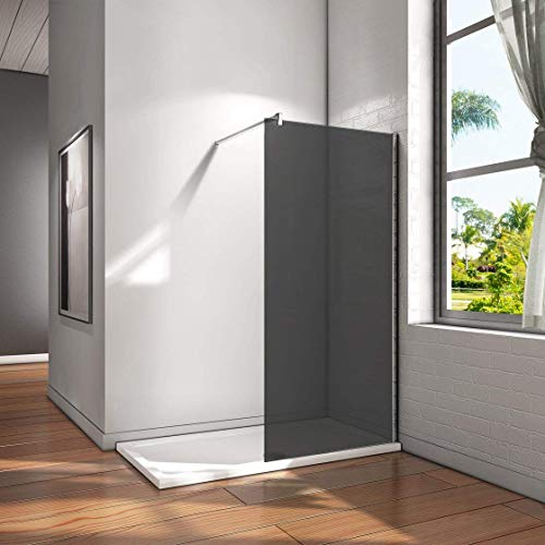 110x200cm Walk in Dusche Duschabtrennung Duschwand 8mm Nano Graues Glas Trennwand mit Stabilisierungsstange von Aica Sanitär