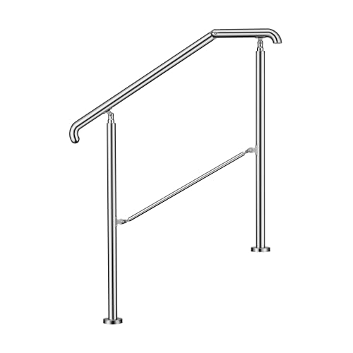AICA Edelstahl-Treppengeländer für 2–3 Stufen (108 cm, silber), Winkelverstellbares Eingangsgeländer für Hauseingänge sowie Innen- und Außenbereiche von Aica Sanitär
