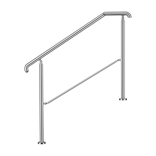 AICA Edelstahl-Treppengeländer für 3–4 Stufen (136 cm, silber), Winkelverstellbares Eingangsgeländer für Hauseingänge sowie Innen- und Außenbereiche von Aica Sanitär