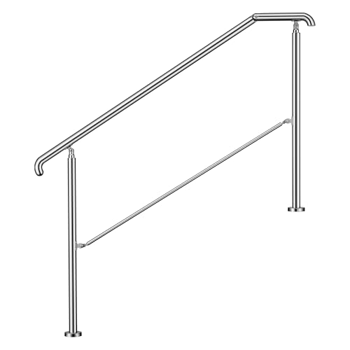 AICA Edelstahl-Treppengeländer für 4–5 Stufen (162 cm, silber), Winkelverstellbares Geländer, Eingangsgeländer für Hauseingänge sowie Innen- und Außenbereiche von Aica Sanitär