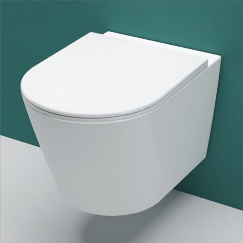 AICA Wand WC spülrandlos Hänge WC mit Lotus Effekt Soft Close Toilette Einfach Abzunehmender Sitz Weiß Rund Modernität丨375 von Aica Sanitär