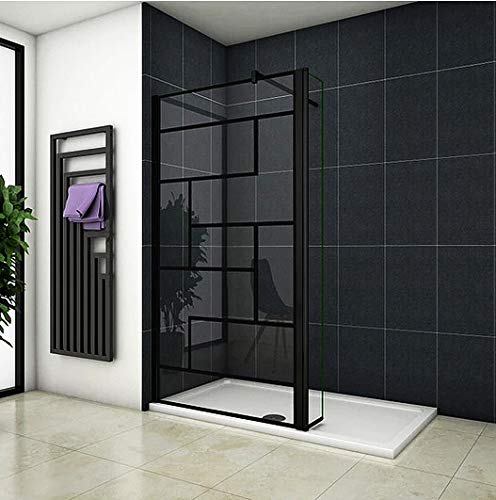 Aica Sanitär 100x200cm Walk in Duschwand 8mm NANO Glas Dusche Duschabtrennung Schwarz mit 40cm Drehbares Panel von Aica Sanitär