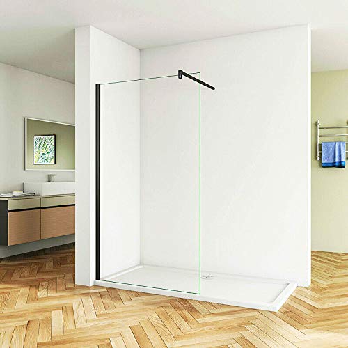 Aica Sanitär 80cm Walk in Duschwand Duschabtrennung walk-in Dusche 8mm NANO Glas Schwarz von Aica Sanitär