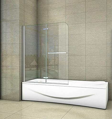 Aica Sanitär Badewannenaufsatz Duschabtrennung 120cm Duschwand 6mm Nano Dusche 2-tlg für Badewanne Höhe 140cm mit Handtuchhalter von Aica Sanitär