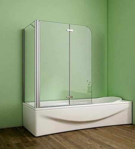 Aica Sanitär Badewannenaufsatz Eck Duschwand Badewanne 2-tlg.Faltwand mit Seitewand 6mm Nano Glas H140cm,100x75cm von Aica Sanitär