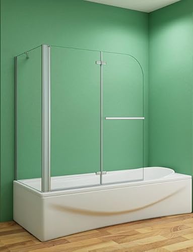 Aica Sanitär Badewannenaufsatz Eck Duschwand Badewanne 2-tlg.Faltwand mit Seitewand Handtuchhalter 6mm Nano Glas H140cm,100x70cm von Aica Sanitär