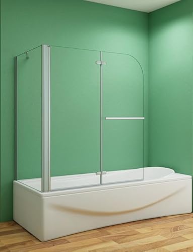 Aica Sanitär Badewannenaufsatz Eck Duschwand Badewanne 2-tlg.Faltwand mit Seitewand Handtuchhalter 6mm Nano Glas H140cm,120x75cm von Aica Sanitär