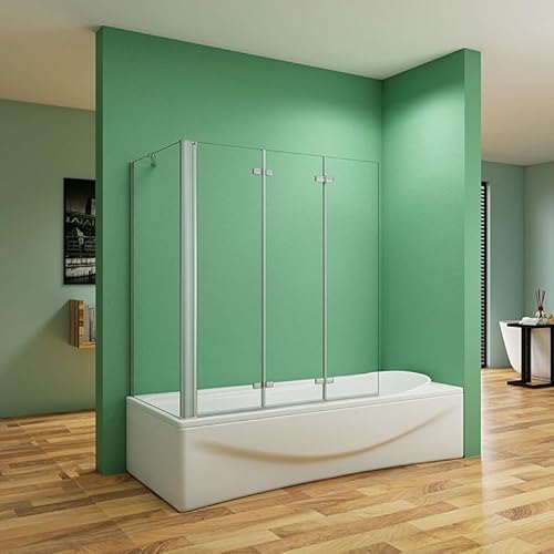 Aica Sanitär Badewannenaufsatz Eck Duschwand Badewanne 3-tlg.Faltwand mit Seitewand 6mm Nano Glas H140cm,130x70cm von Aica Sanitär