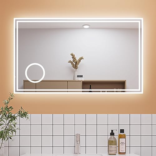 Aica Sanitär Badezimmerspiegel 120×70cm Bluetooth Uhr Schminkspiegel 3 Lichfarbe dimmbar Wand/Touchschalter Anti-Beschlag Badezimmerspeigel Energiesparend Lichtspiegel IP44 von Aica Sanitär