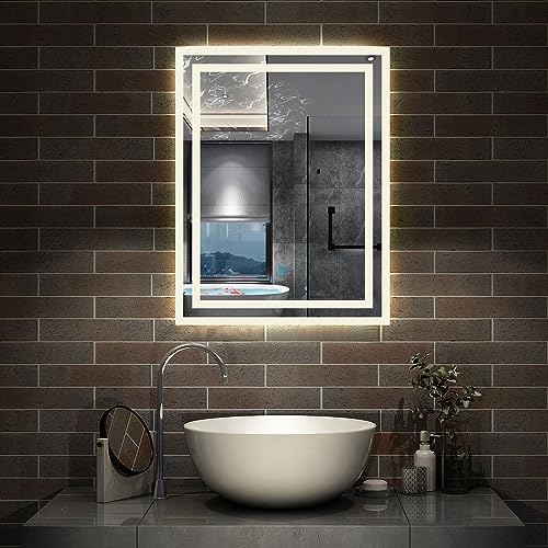 Aica Sanitär Badezimmerspiegel 50×70cm 3 Lichfarbe dimmbar Memory Wand/Touchschalter Beschlagfrei LED Badpiegel energiesrarend vertikal/horizontal von Aica Sanitär