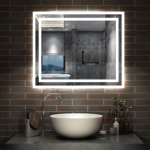 Aica Sanitär Badezimmerspiegel 60×50cm 3 Lichfarbe dimmbar Memory Wand/Touchschalter Beschlagfrei LED Badpiegel energiesrarend vertikal/horizontal von Aica Sanitär