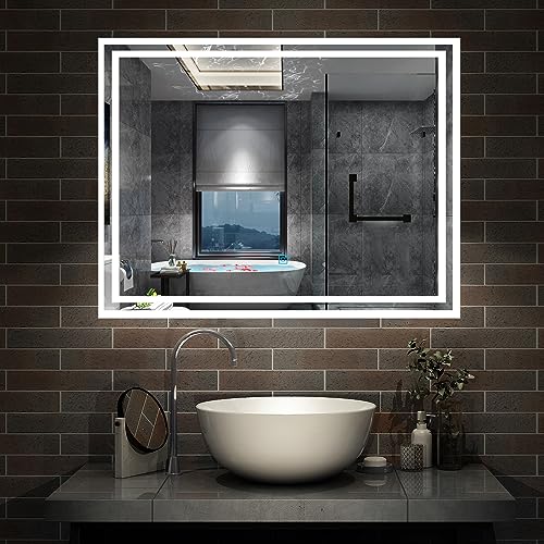 Aica Sanitär Badezimmerspiegel 80×60cm 3 Lichfarbe dimmbar Memory Wand/Touchschalter Beschlagfrei LED Badpiegel energiesrarend vertikal/horizontal von Aica Sanitär