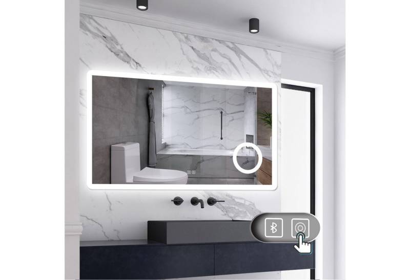 Aica Sanitär Badspiegel LED Wandspiegel mit Steckdose/Bluetooth/3 Lichtfarbe/3x Schminkspiegel, mit Bluetooth/Schminkspiegel/Rasiersteckdose von Aica Sanitär