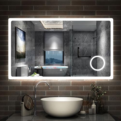 Aica Sanitär Badspiegel mit LED Schminkspiegel 120×70cm Kalt/Neutral/Warmweiß dimmbar Touch/Wandschalter Beschlagfrei Spiegel Badezimmerspiegel von Aica Sanitär