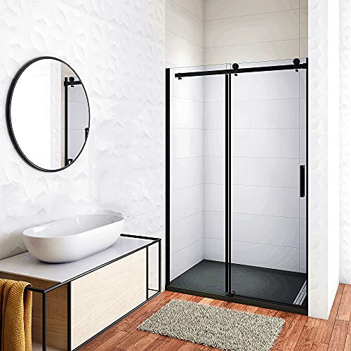 Aica Sanitär Duschabtrennung 120x200cm Duschtür Duschwand Dusche Schiebetür 8mm NANO GLAS Schwarz von Aica Sanitär