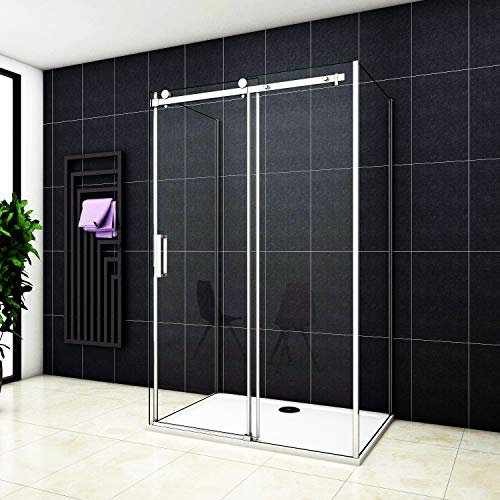 Aica Sanitär Duschabtrennung U-FORM Duschkabine U-Kabine 8mm Nano glas Schiebetür (110x80x80cm,H195cm) von Aica Sanitär