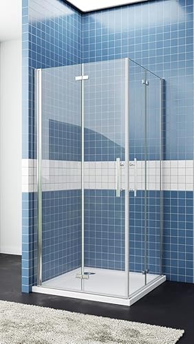 Aica Sanitär Duschkabine Eckeinstieg Falttür Duschabtrennung Nano Glas,H195cm,Verchromt,90x90cm von Aica Sanitär