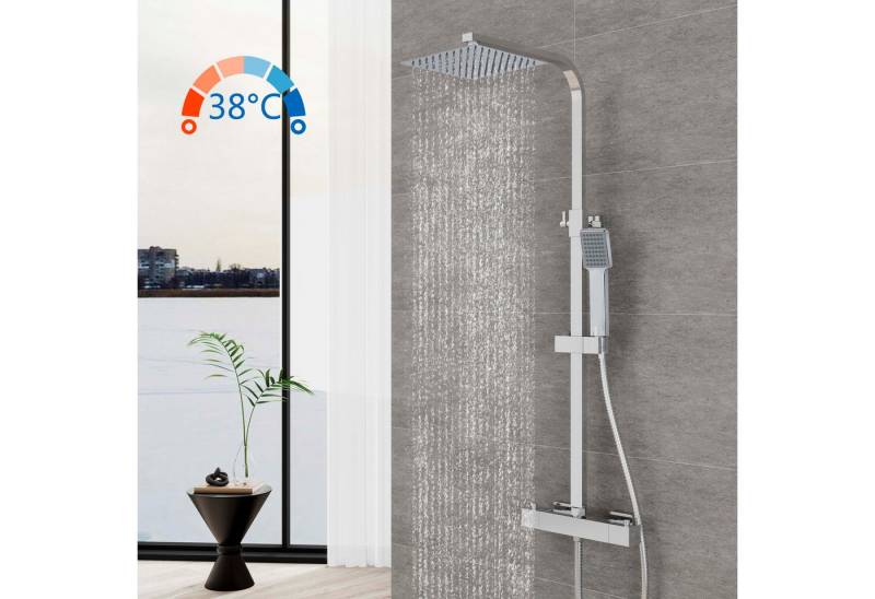 Aica Sanitär Duschsystem AICA 38°C Thermostat-Duschset mit Regendusche & Handbrause, Set, Brauseschlauch mit Verdrehschutz von Aica Sanitär