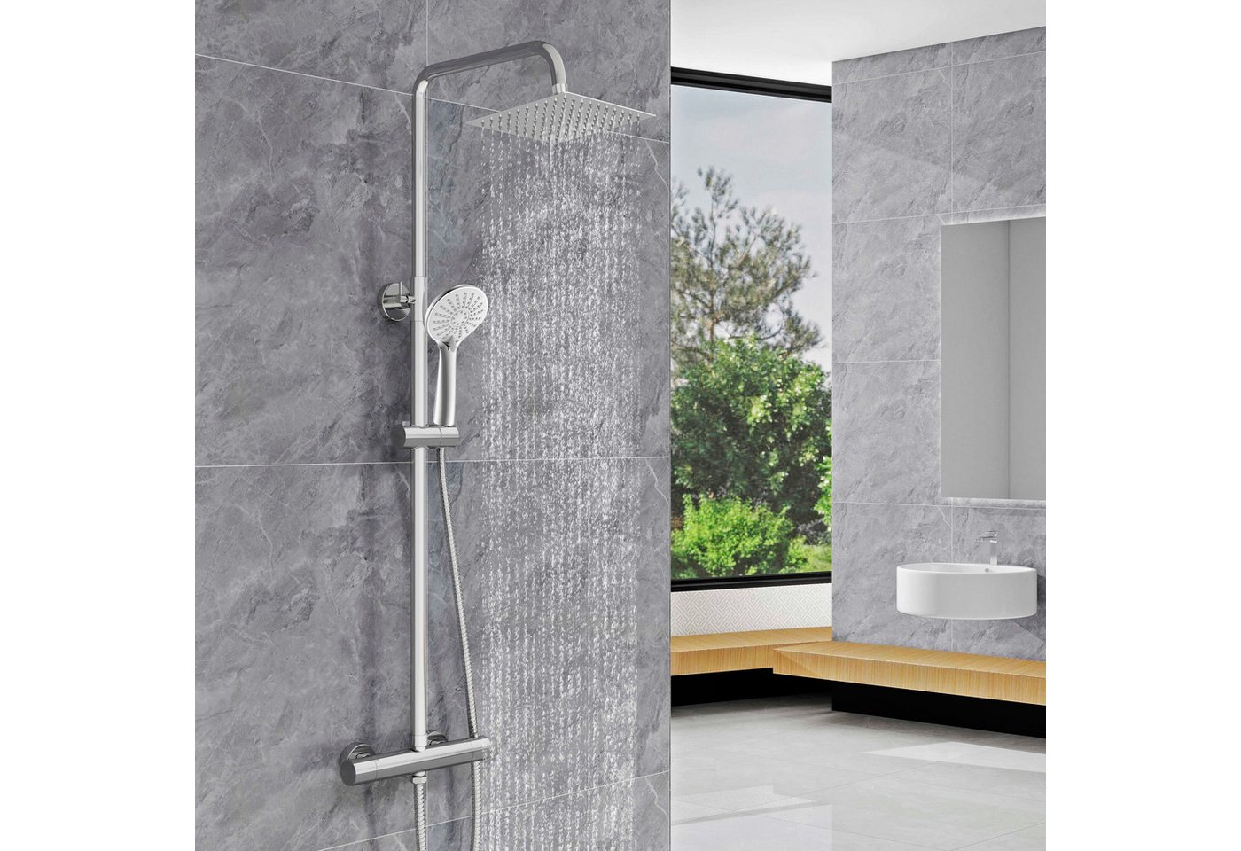 Aica Sanitär Duschsystem Thermostat Duscharmatur Regendusche Duschset mit Handbrause Massage, Set, Brauseschlauch mit Verdrehschutz Aica Sanitär Duschsystem Thermostat Duscharmatur Regendusche Duschset mit Handbrause Massage, Set, Brauseschlauch mit Verdrehschutz von Aica Sanitär