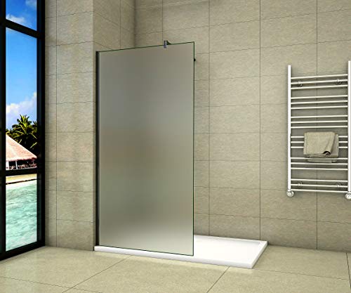 Aica Sanitär Duschwand Walk In Dusche 100cm Duschabtrennung 10mm NANO Milchglas Glas Duschtrennwand 200cm Höhe Splitterschutzfolie mit Schwarzen Anbauteilen von Aica Sanitär