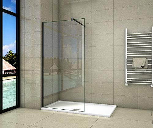 Aica Sanitär Duschwand Walk In Dusche 150cm Duschabtrennung 10mm NANO Glas Duschtrennwand 200cm Höhe mit Schwarzen Anbauteilen von Aica Sanitär