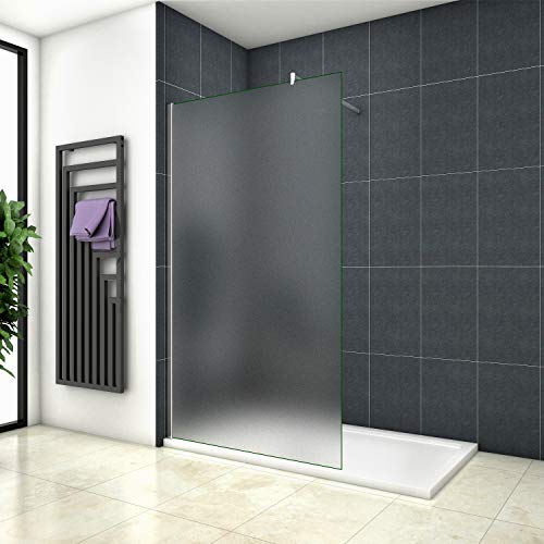 Aica Sanitär Duschwand Walk In Dusche 90cm Duschabtrennung 10mm NANO Milchglas Glas Duschtrennwand 200cm Höhe Splitterschutzfolie von Aica Sanitär